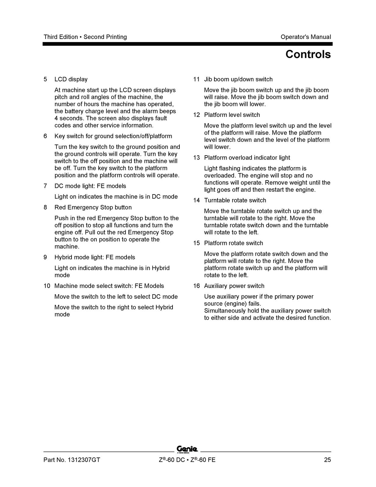 GENIE Z-60 DC Z-60 FE Operators Manual SN Z60H-3000 Up 2023 - WIRE BOUND
