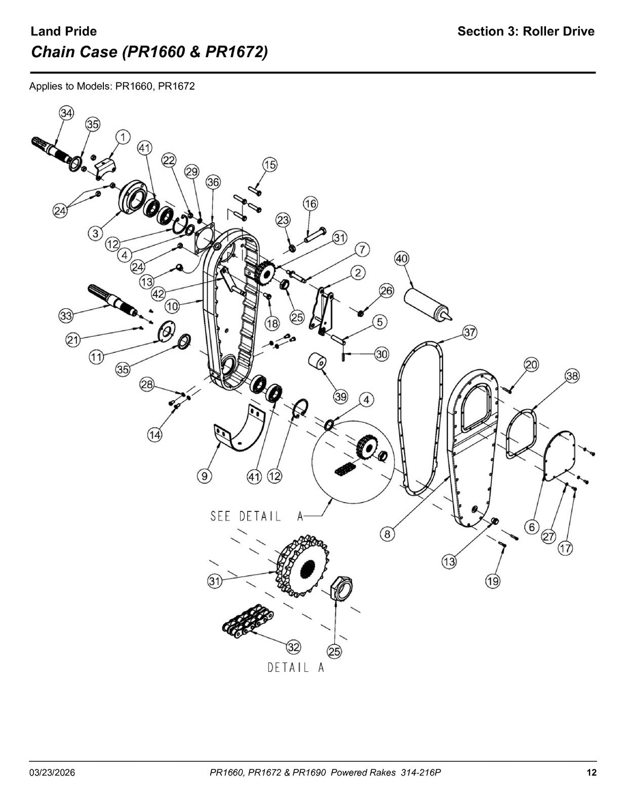 LAND PRIDE PR16 Series Powered Rakes Parts Manual 2026 - WIRE BOUND - COVERS