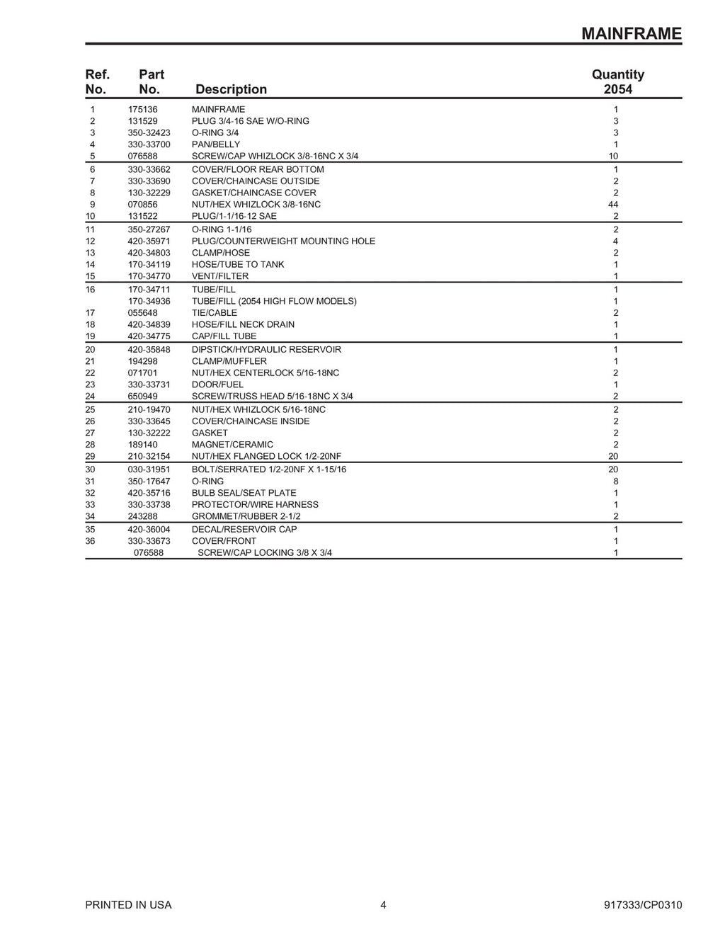 MUSTANG 2044 2054 SKID STEER PARTS MANUAL - WIRE BOUND - TOUGH COVERS