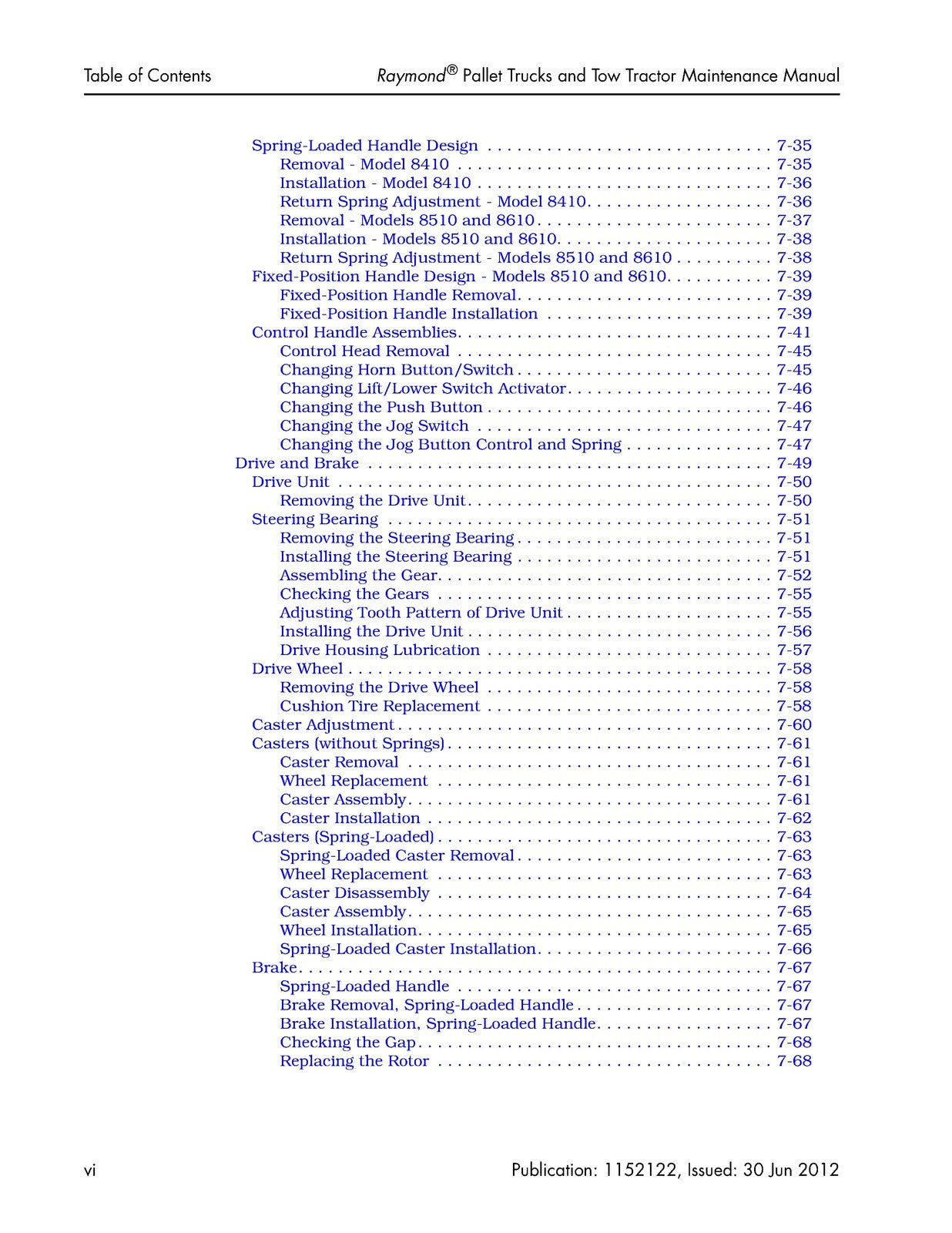 RAYMOND 8310 8410 8510 8610 Pallet Truck Maintenance Manual 2012, FOLDOUTS