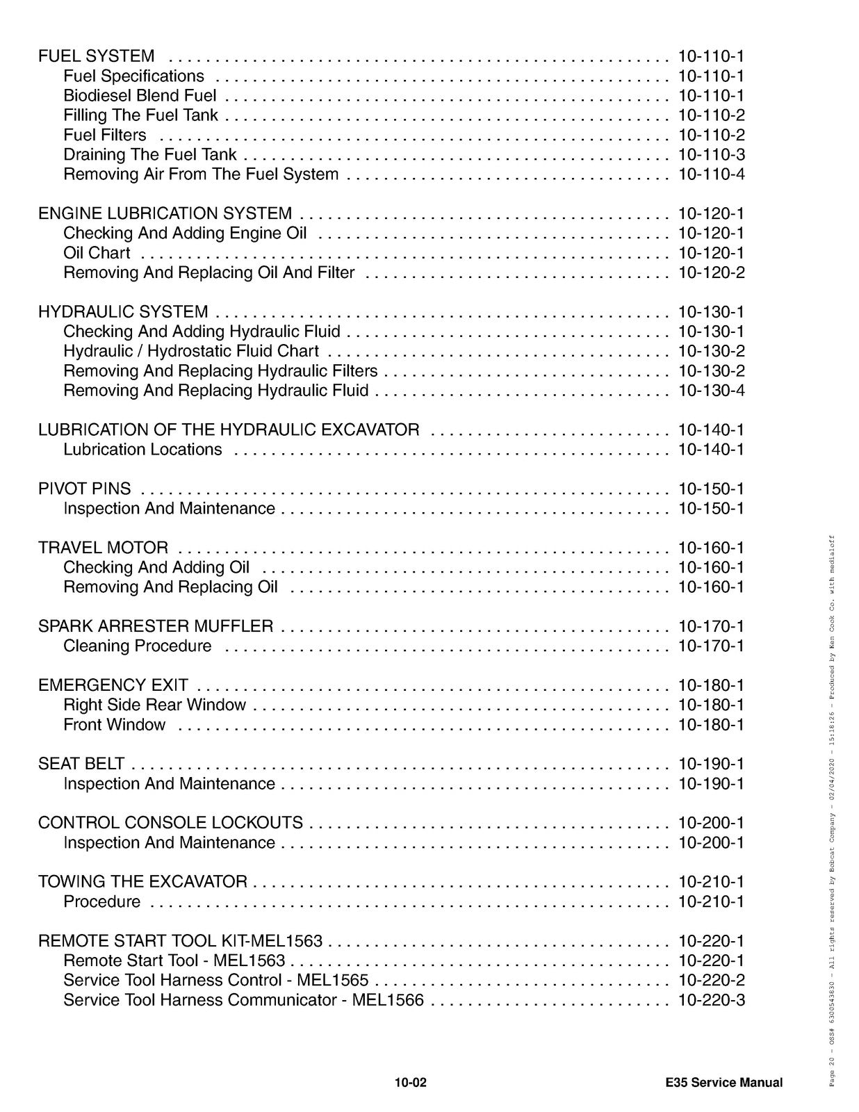 BOBCAT E35 Compact Excavator Service Manual SN A93K11001 and Up, FOLDOUTS
