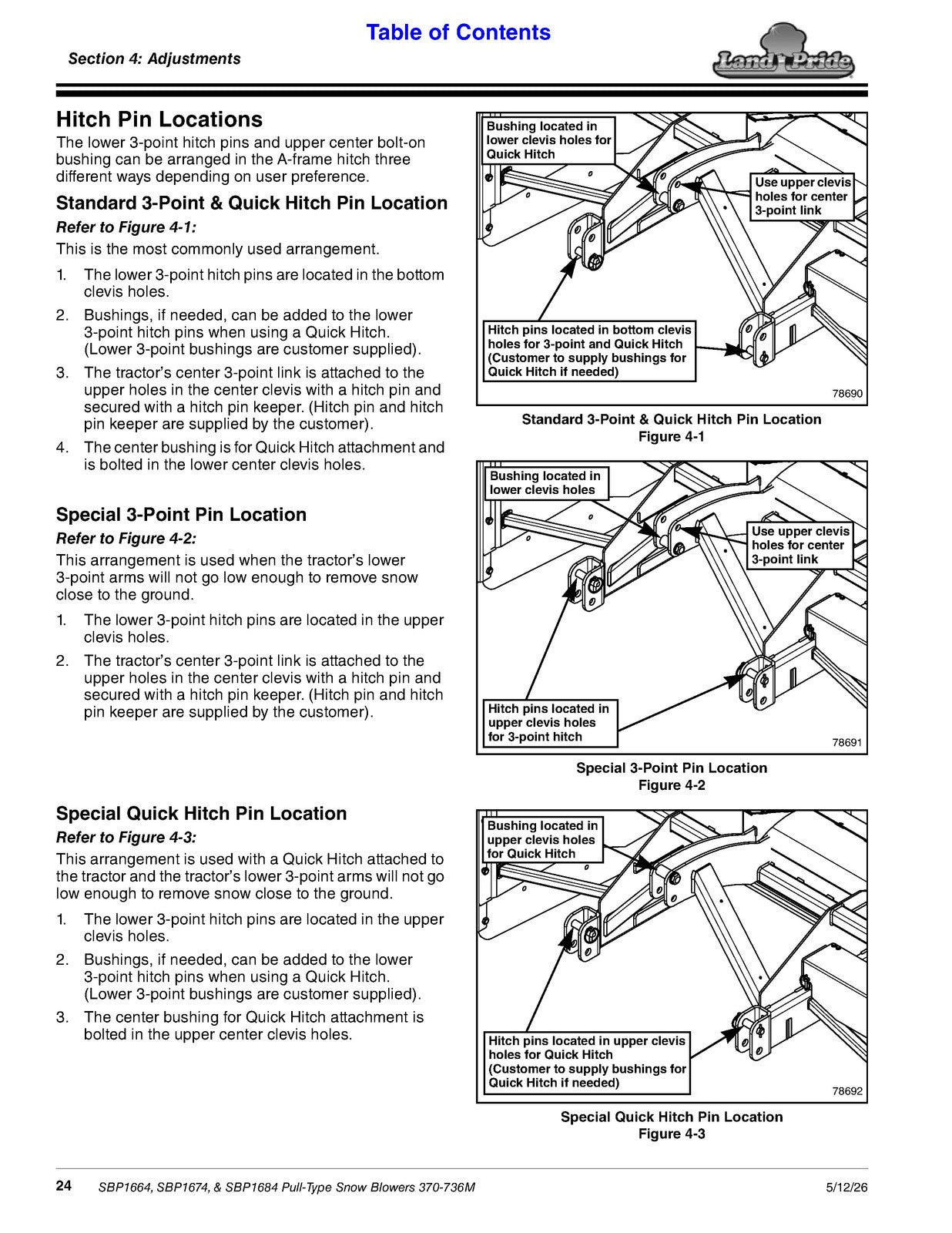LAND PRIDE SBP16 Series Snow Blowers Operators Manual 2026 - WIRE BOUND - COVERS