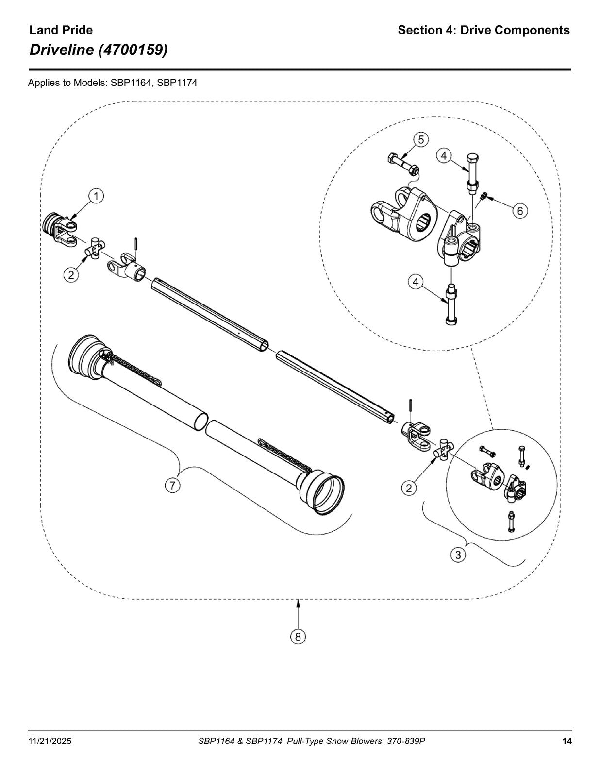 LAND PRIDE SBP11 Series Snow Blowers Parts Manual 2025 - WIRE BOUND - COVERS