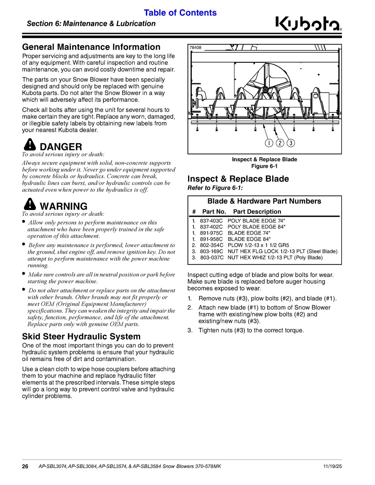 LAND PRIDE SBL30 SBL35 Series Snow Blowers Operators Manual - WIRE BOUND