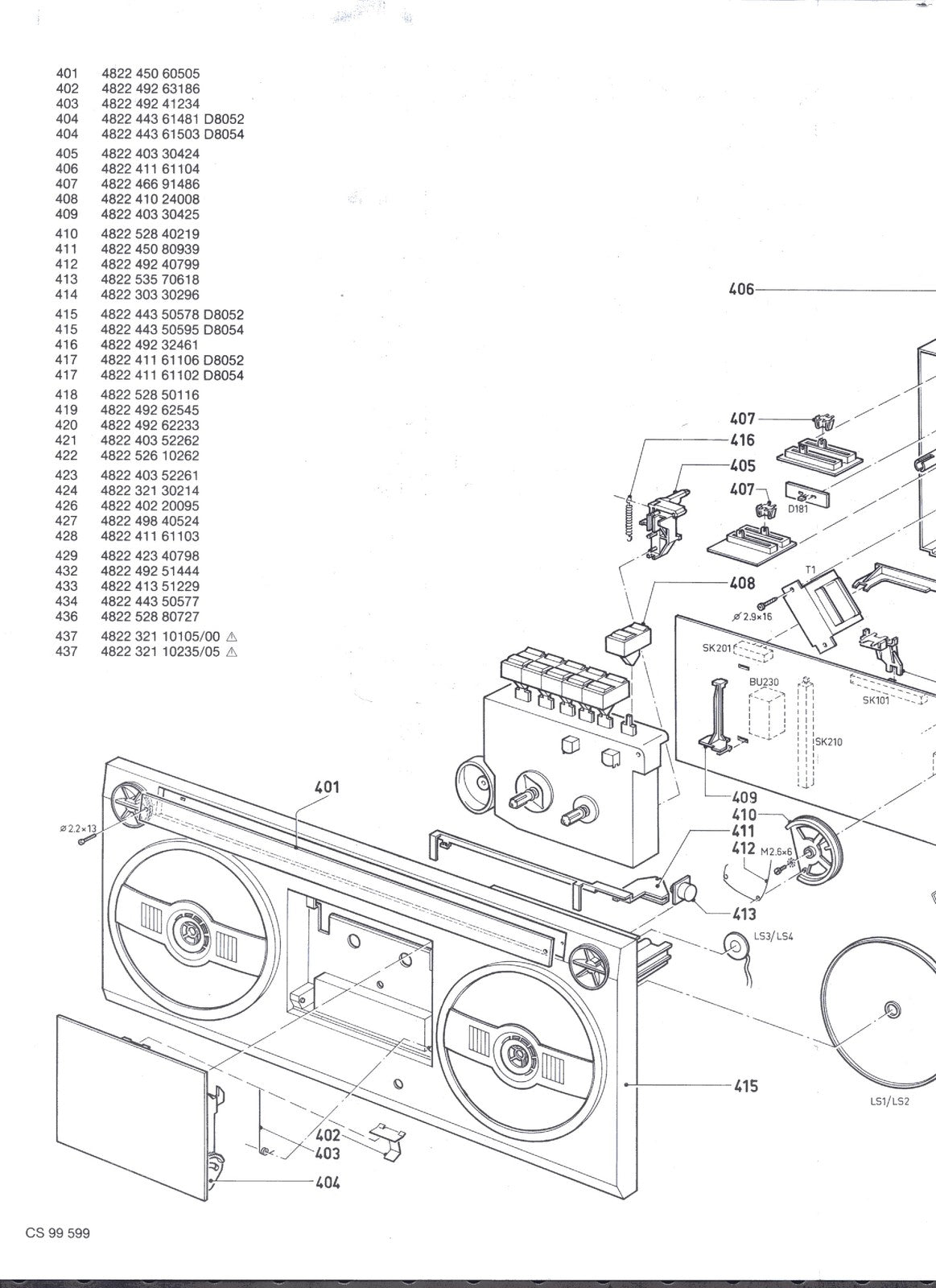 PHILIPS D 8052 D 8054 Stereo Radio Recorder Service Manual - WIRE BOUND - COVERS