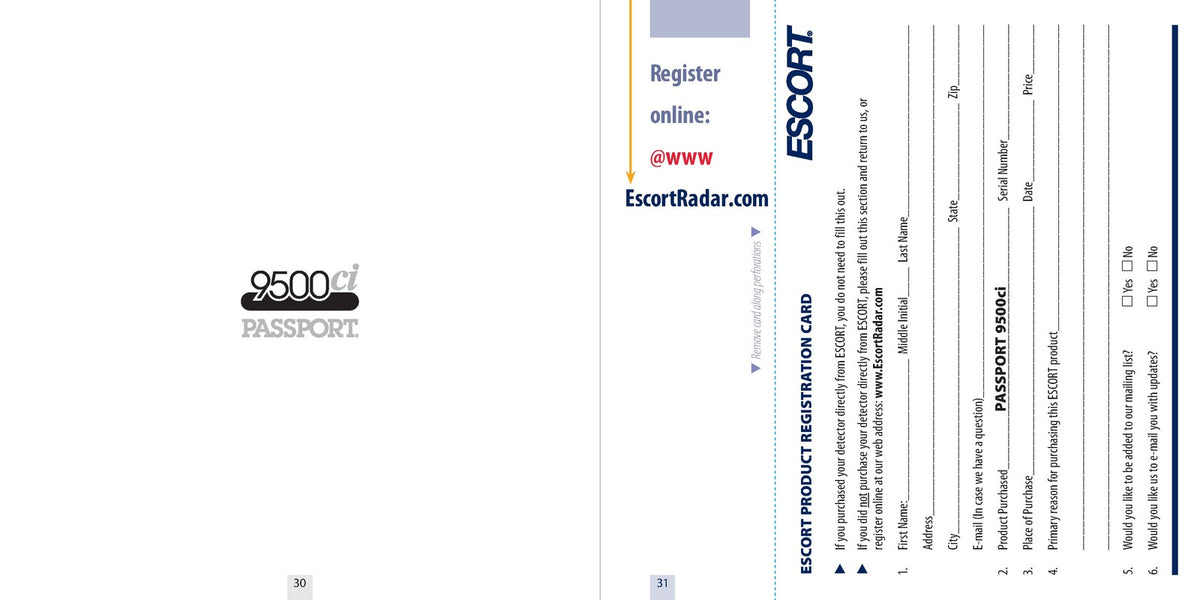 ESCORT PASSPORT 9500ci Radar Laser Defense System Owners Manual 2014 - BOUND