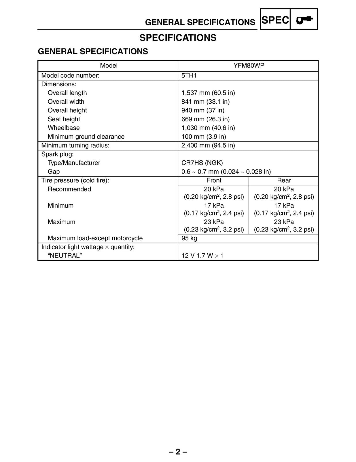 YAMAHA Raptor Badger 80 YFM80 Supplementary Service Manual 2001, FOLDOUTS