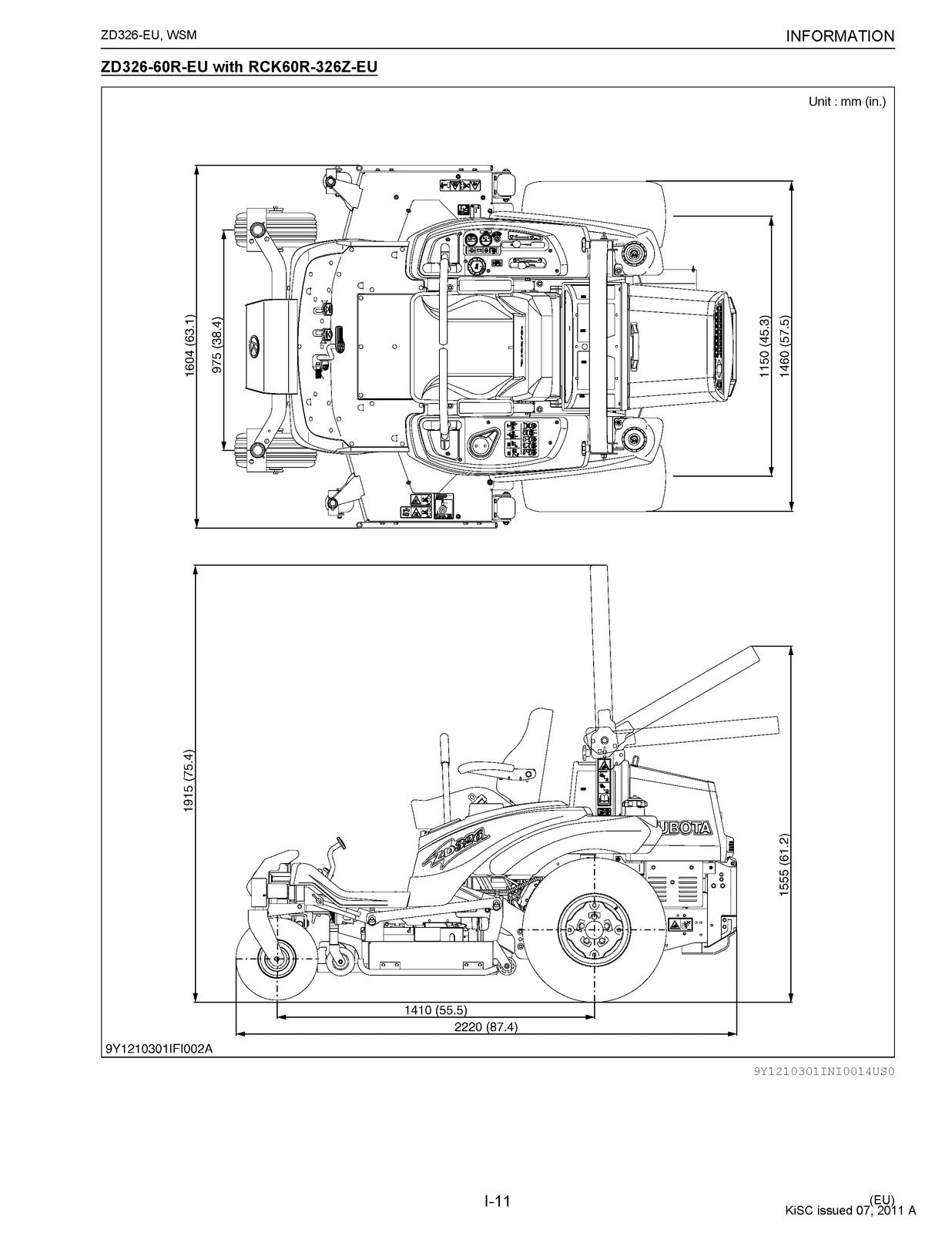 KUBOTA ZD326-EU Zero Turn Workshop Manual 2011 - BOUND - COVERS - XL FOLDOUTS