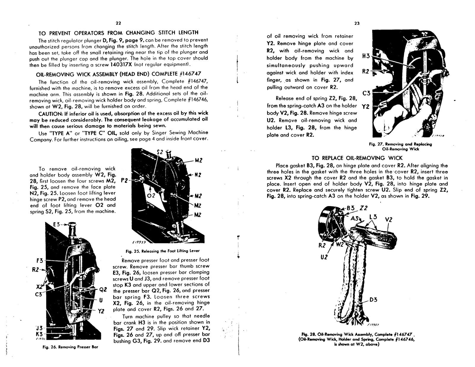 SINGER 253-1 253-2 Sewing Machine Service Manual - WIRE BOUND - TOUGH COVERS