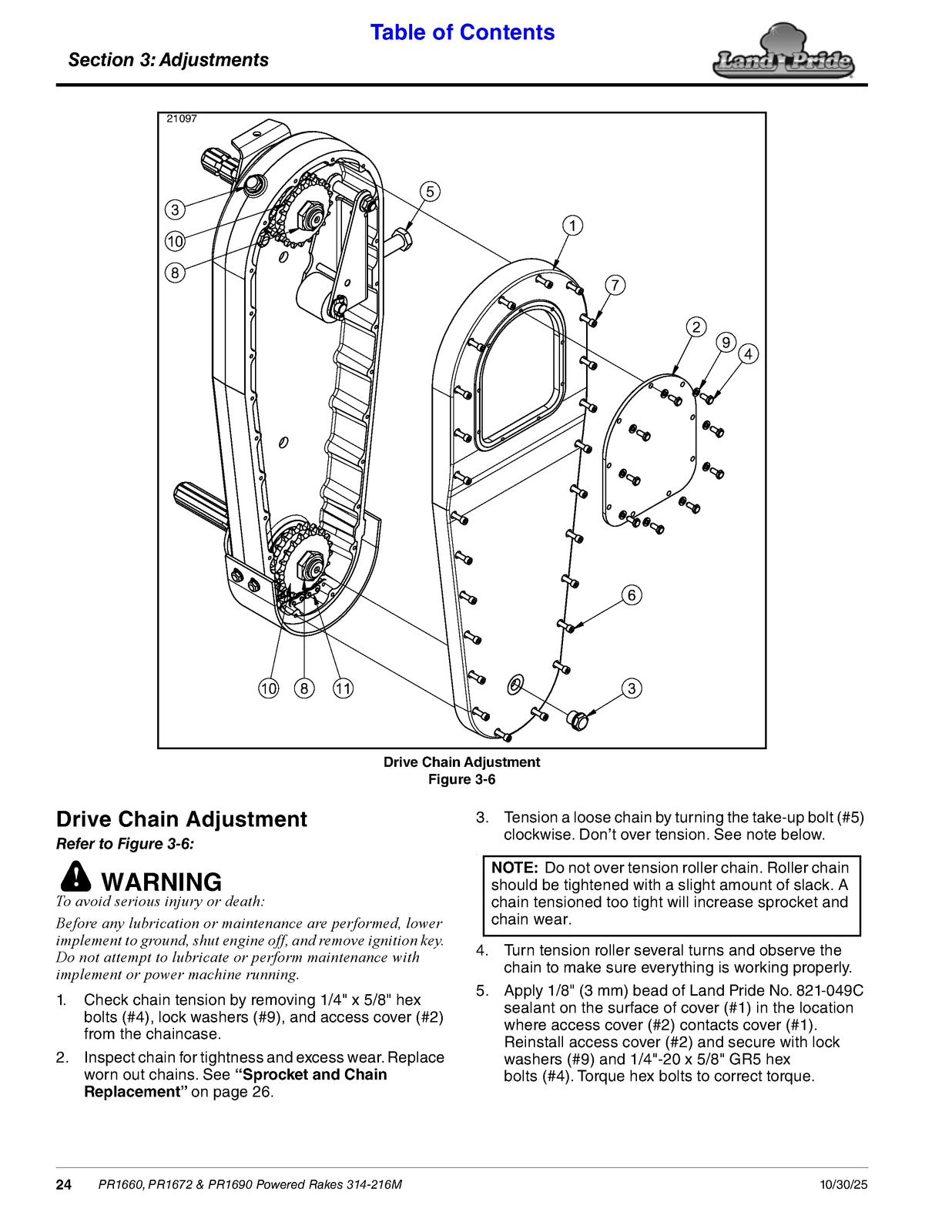 LAND PRIDE PR16 Series Powered Rakes Operators Manual - WIRE BOUND - COVERS