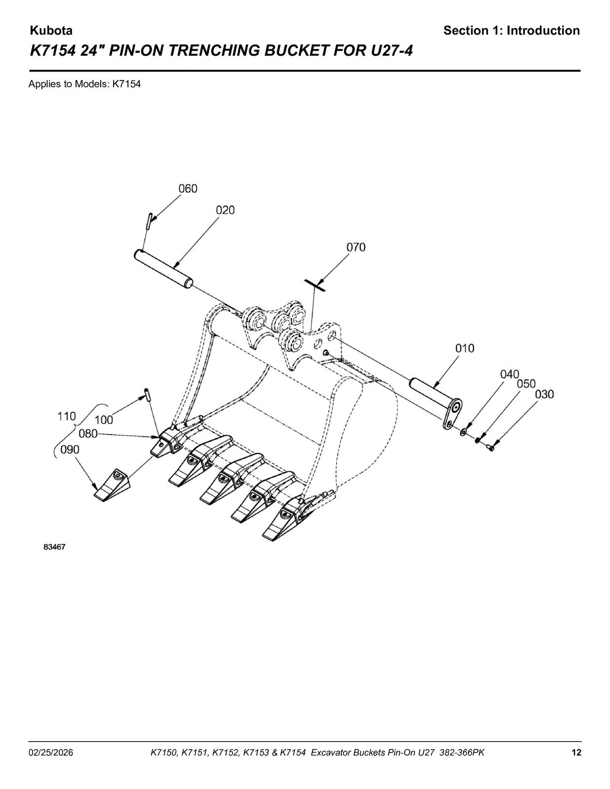 LAND PRIDE K71XX U27 K-series Excavator Buckets Parts Manual 2026 - WIRE BOUND
