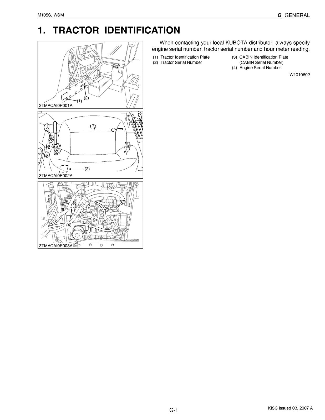 KUBOTA M105S Tractor Workshop Manual 2007 - BOUND - COVERS - XL FOLDOUT PAGES
