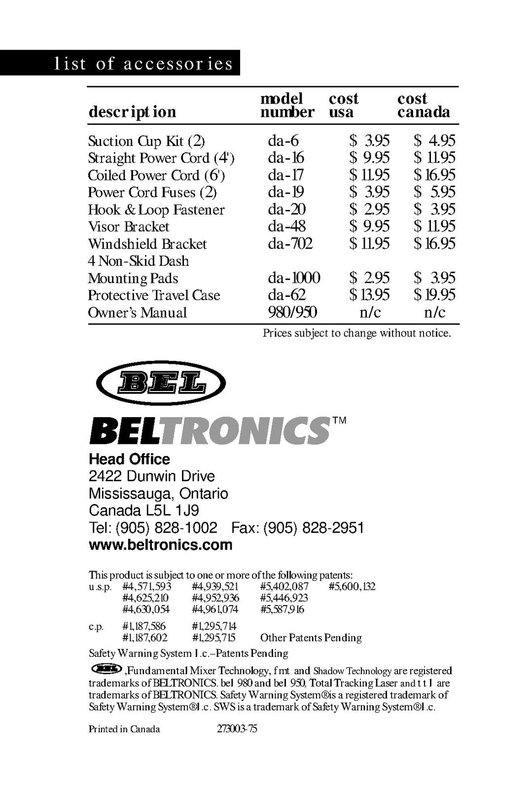 BEL 980 950 Radar Laser Safety Detector Operating Instructions Manual - BOUND