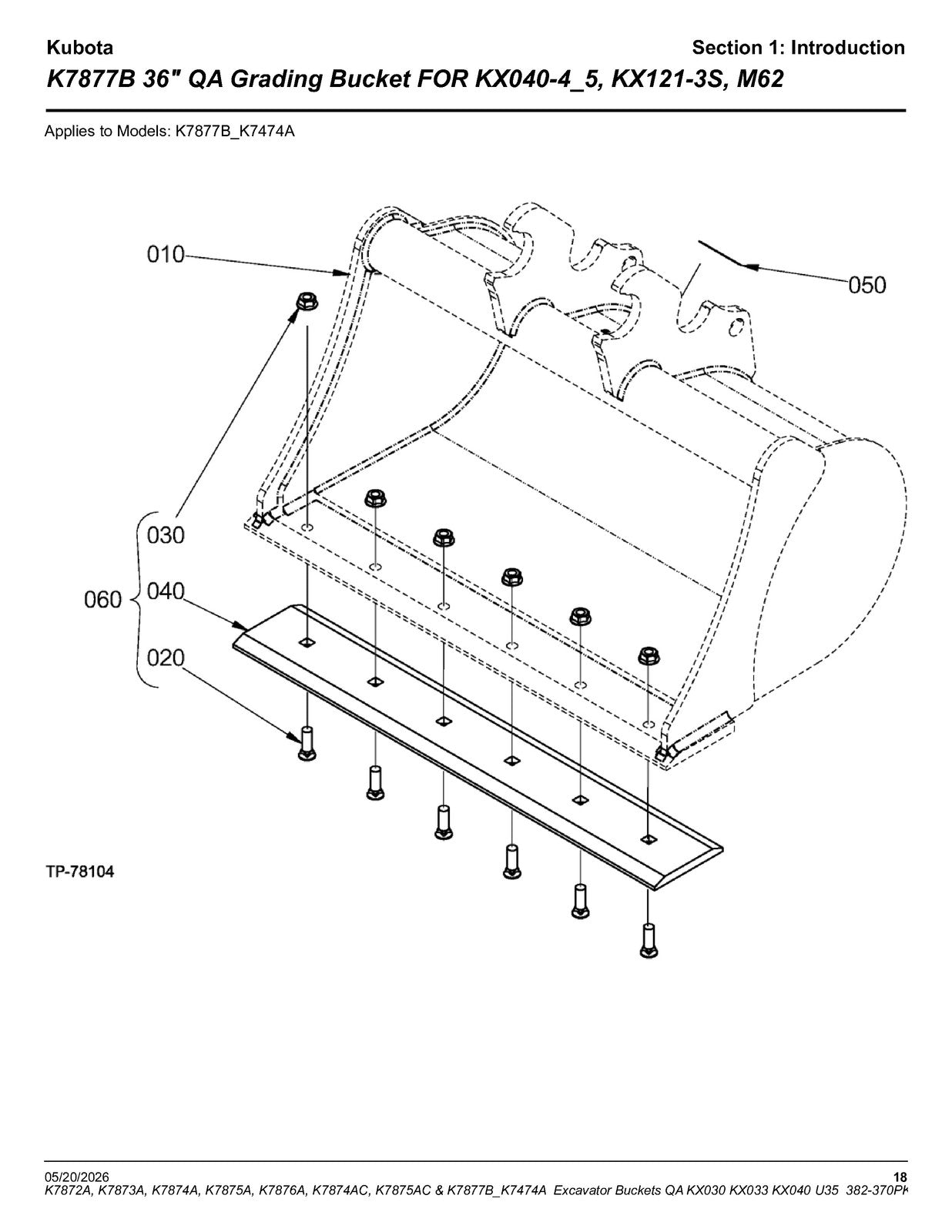 LAND PRIDE K78XX KX030 033 040 U35 K-series Excavator Parts Manual 2026 - BOUND