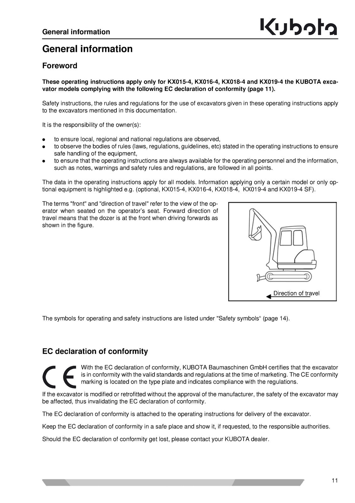 KUBOTA KX015-4 KX016-4 KX018-4 KX019-4 Excavator OPERATORS MANUAL - WIRE BOUND