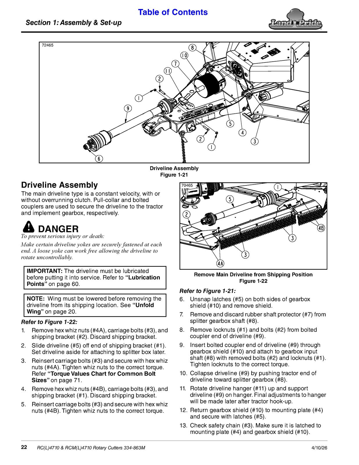 LAND PRIDE RC4710 Rotary Cutters Operators Manual - WIRE BOUND - TOUGH COVERS