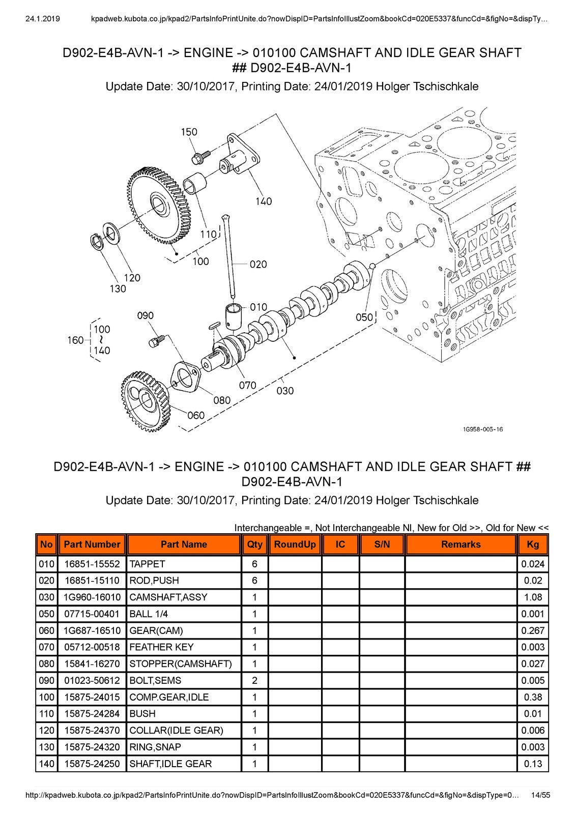 KUBOTA D902-E4B Engine Illustrated Parts List Manual - WIRE BOUND - TOUGH COVERS