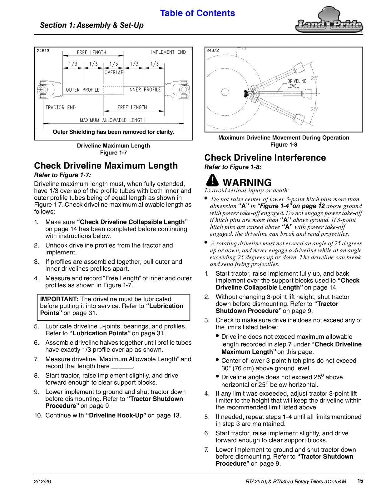 LAND PRIDE RTA2570 Forward Rotation Rotary Tillers Operators Manual - WIRE BOUND