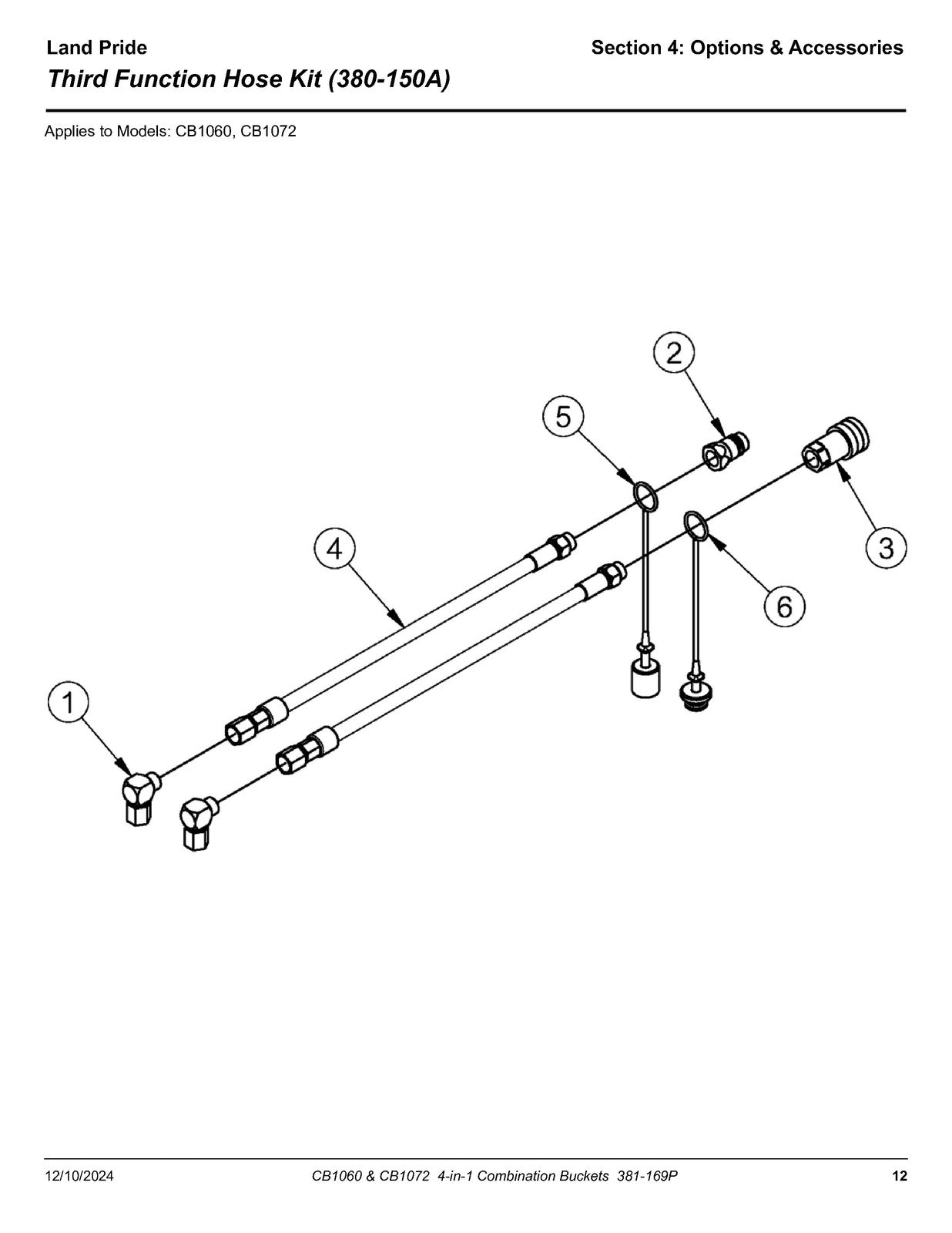 LAND PRIDE CB10 Series Combination Bucket Parts Manual 2024 - WIRE BOUND