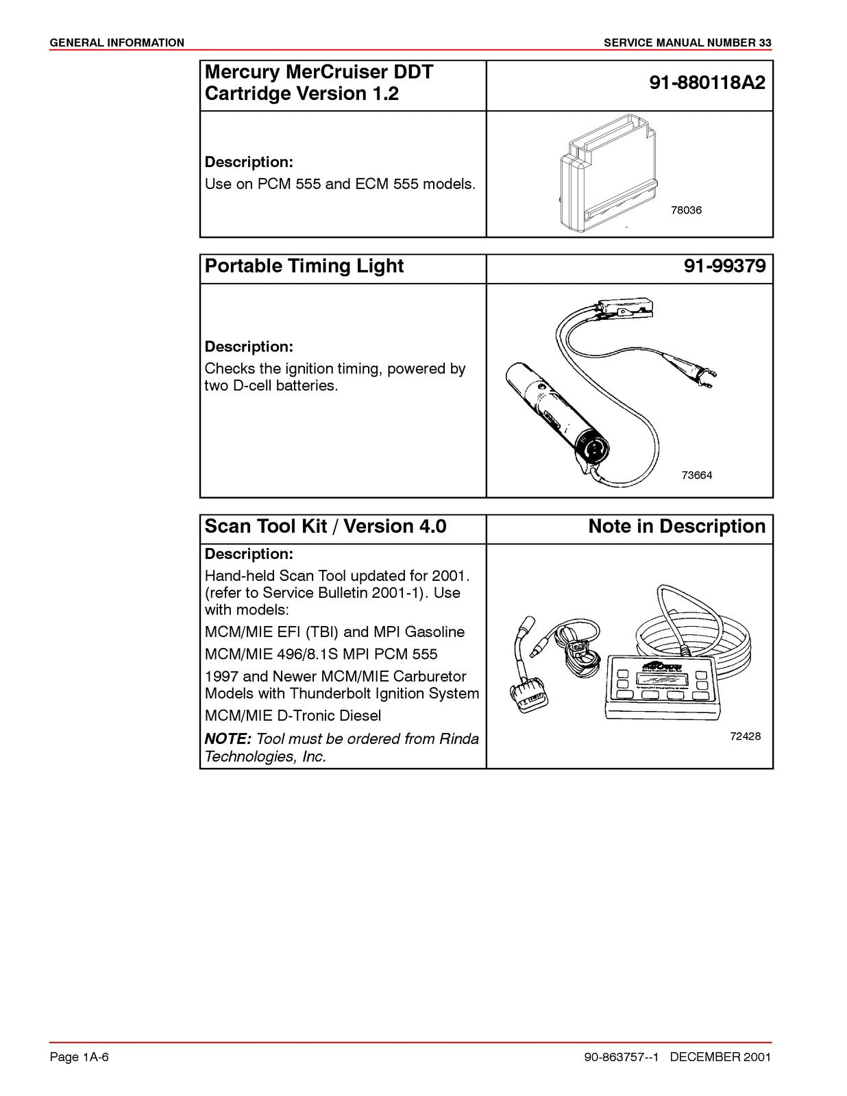 MERCURY MERCRUISER PCM 555 Diagnostics Manual 2001 SN 0M000000 Up, FOLDOUTS