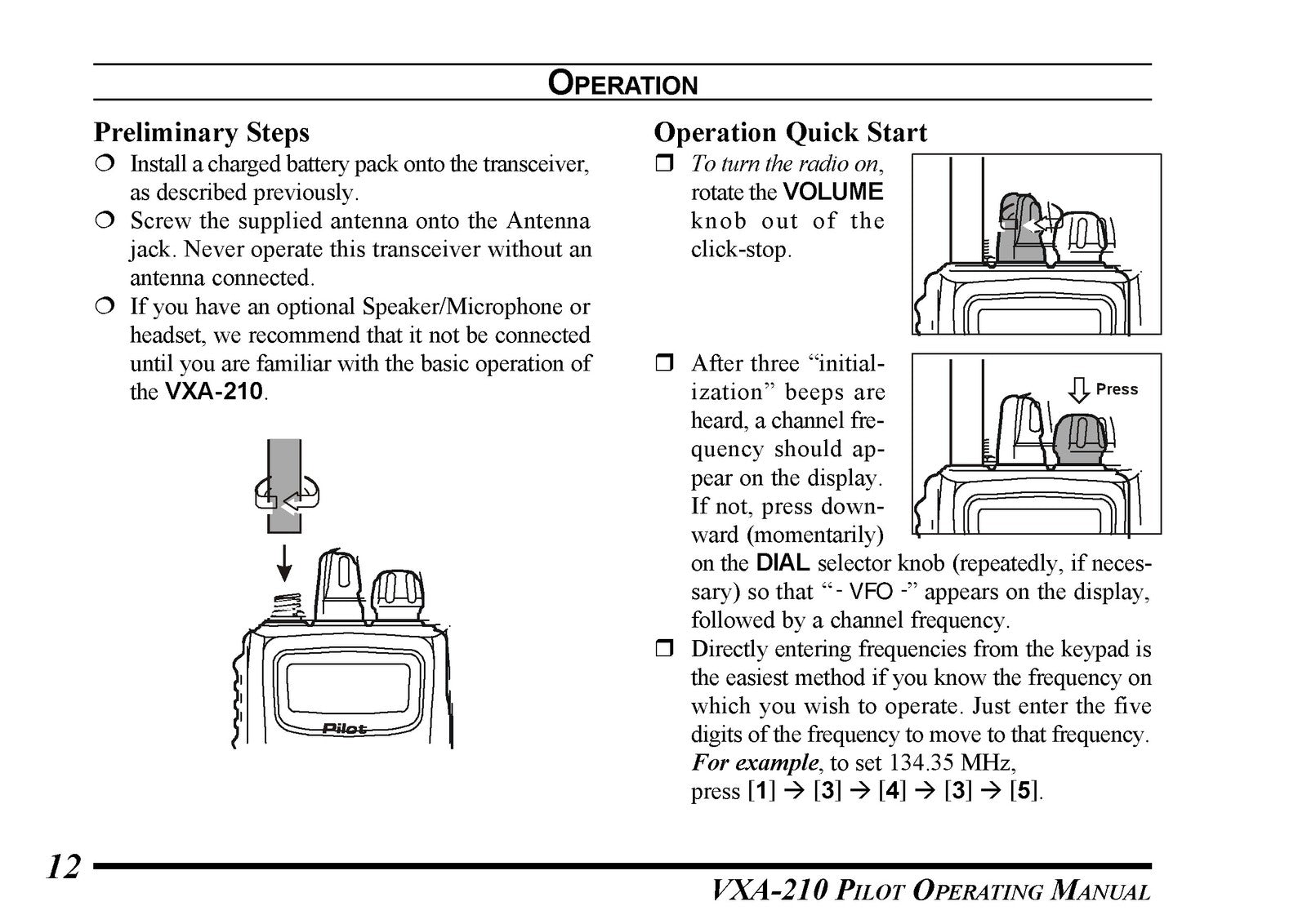 VERTEX STANDARD VXA-210 Air Band Transceiver Operating Manual - WIRE BOUND
