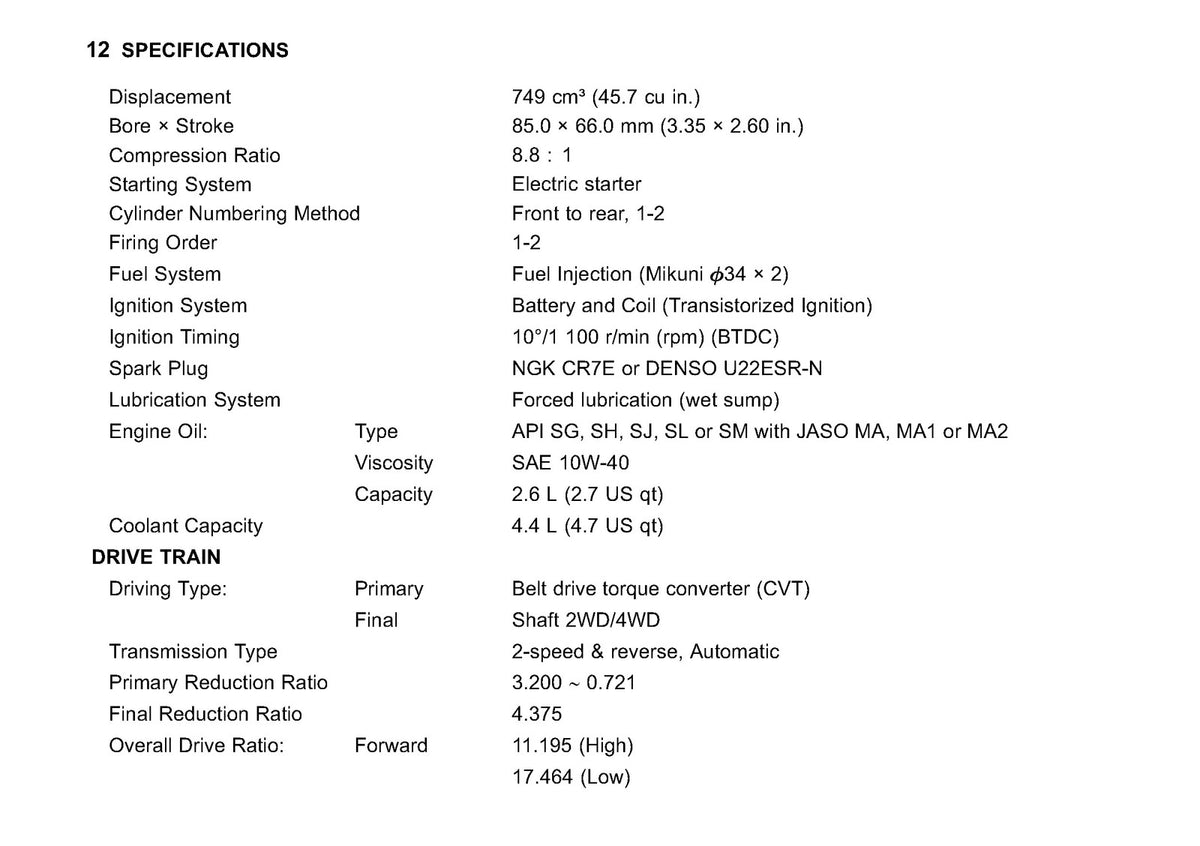 KAWASAKI Teryx 750 FI 4x4 LE Owners Manual 2012 - WIRE BOUND - TOUGH COVERS