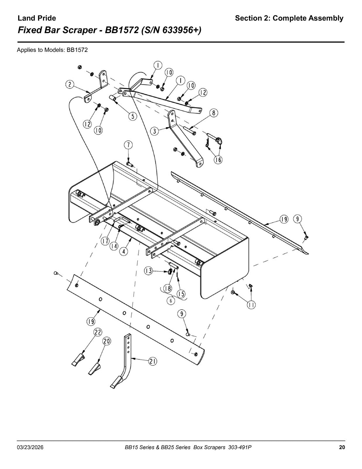LAND PRIDE BB15 Series Box Scrapers Parts Manual 2026 - WIRE BOUND - COVERS