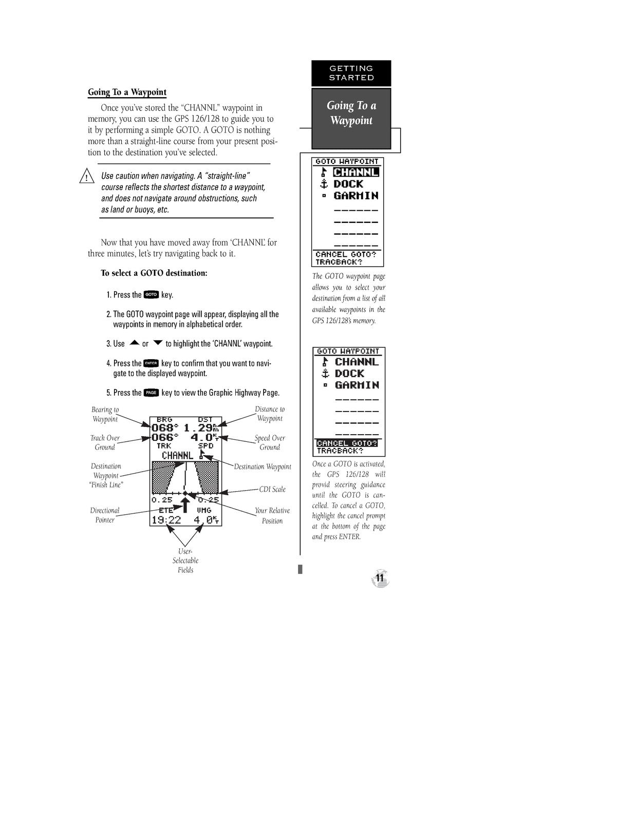 GARMIN GPS 126 128 Marine Navigator Owners Manual And Reference 1998 - BOUND