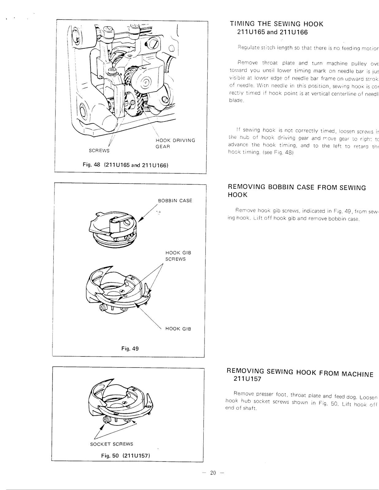 SINGER 211U 157A 165 166 566 Sewing Machine Service Manual - WIRE BOUND - COVERS