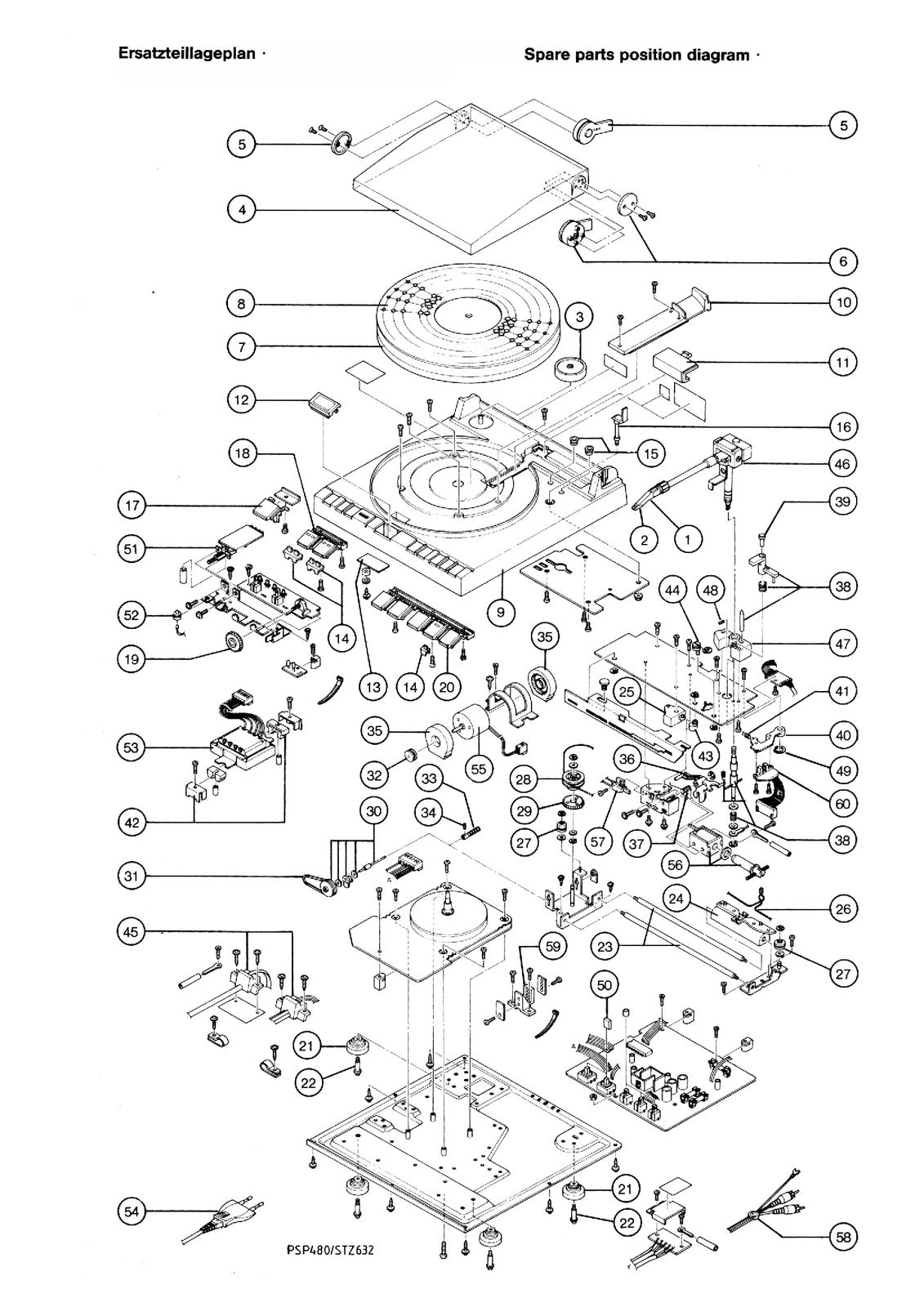 SABA PSP480 Turntable Service Manual - STEEL WIRE BOUND - PROTECTIVE COVERS