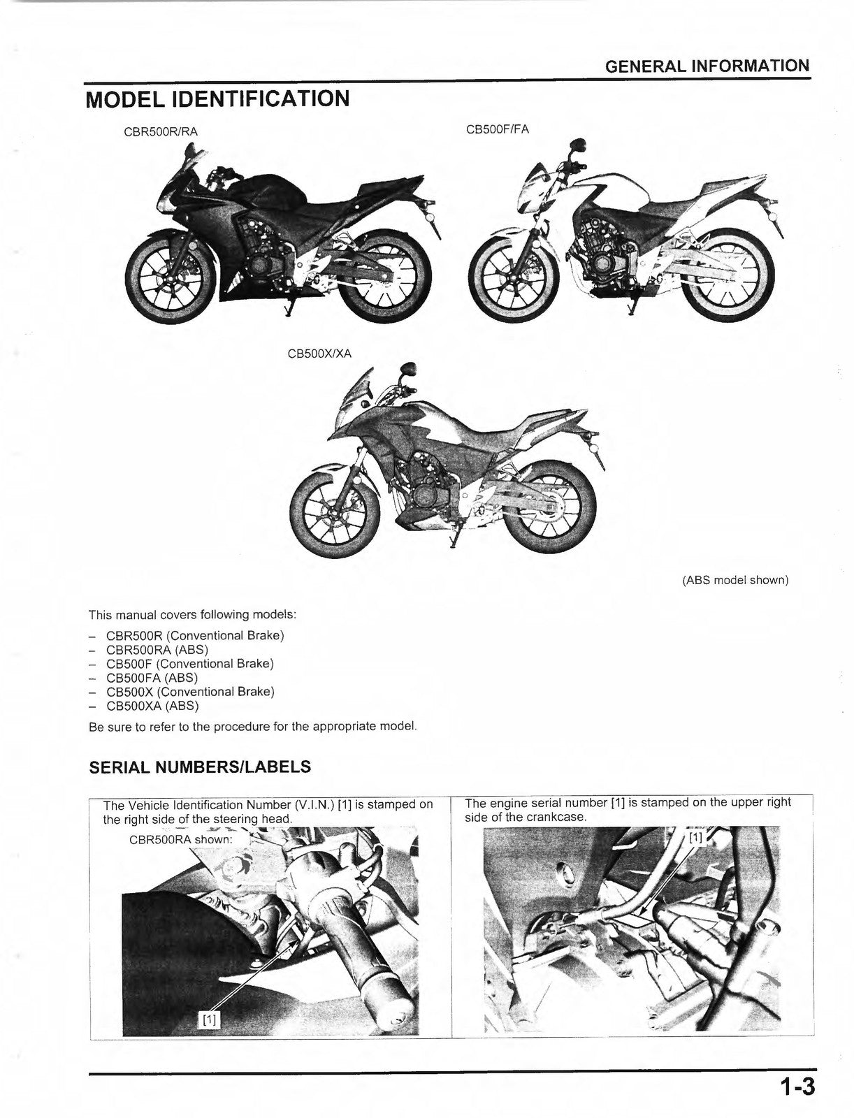 HONDA CBR500R CB500F CB500X 2013-2015 Service Manual - BOUND - COVERS - FOLDOUTS