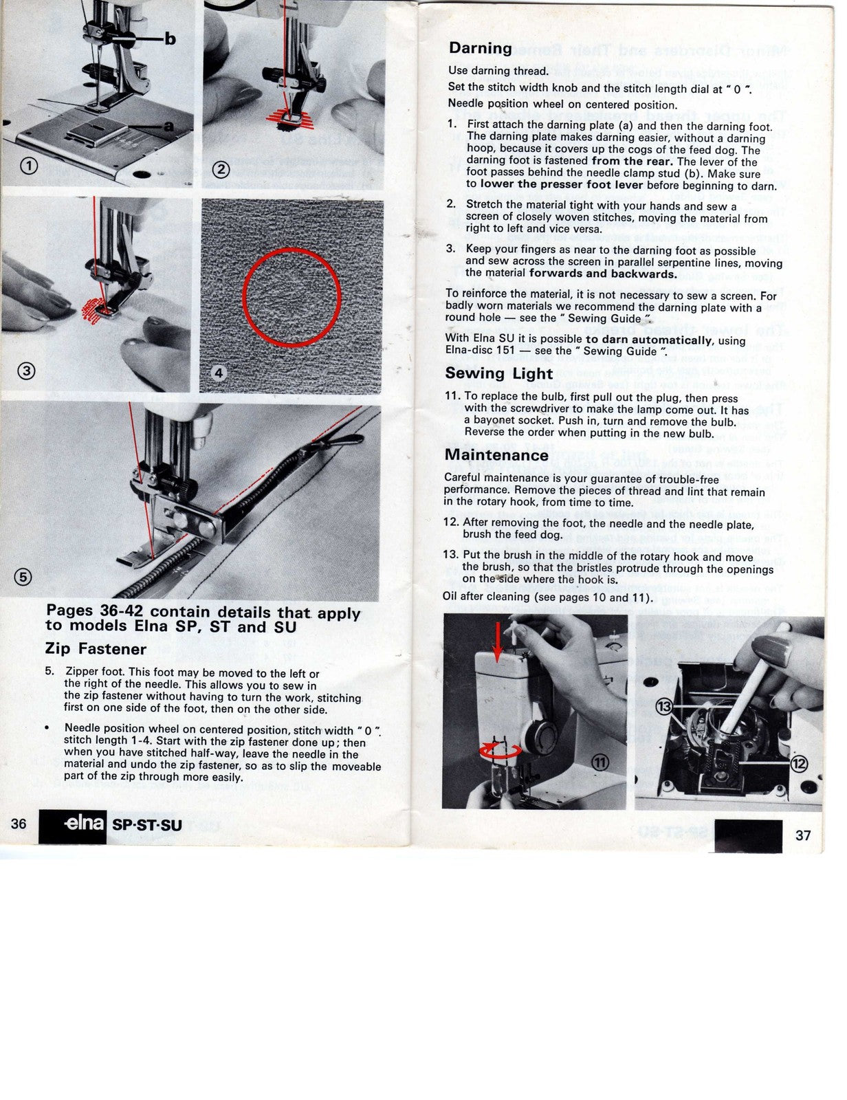 ELNA SP ST SU Sewing Machine Instruction Manual - WIRE BOUND - TOUGH COVERS