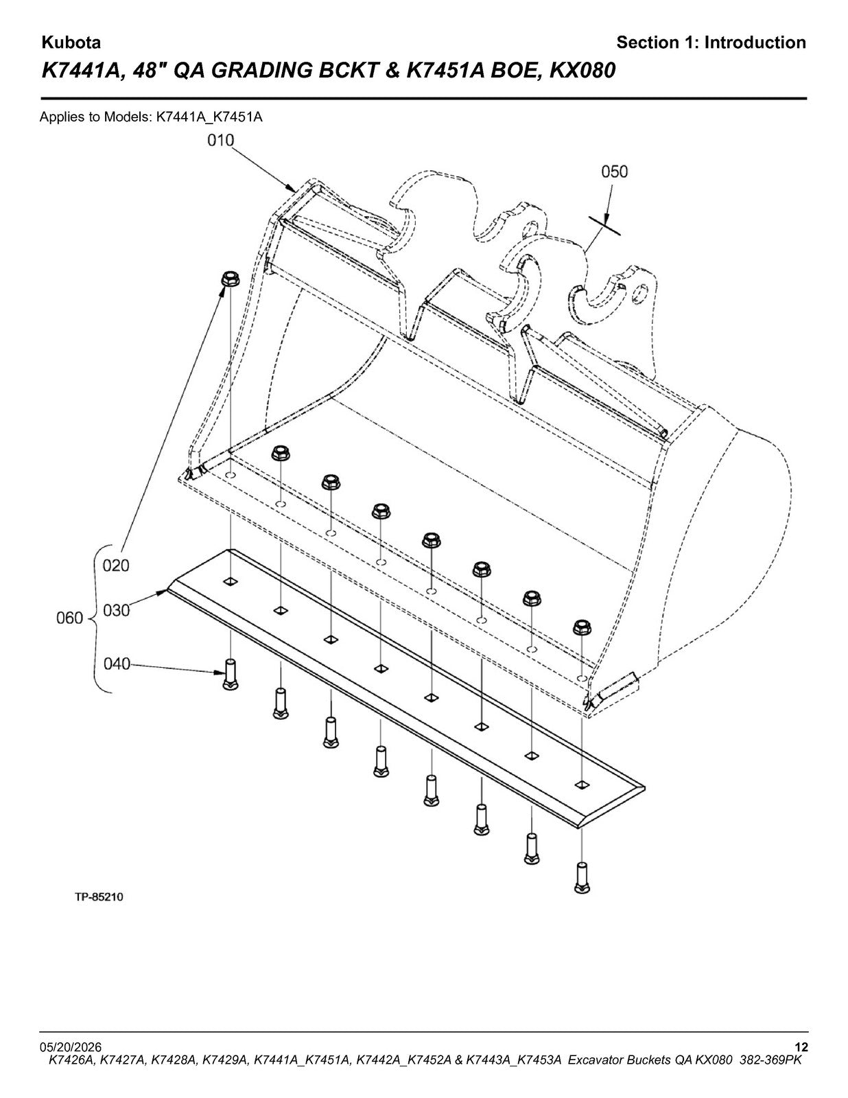 LAND PRIDE K74XX KX080 K-series Excavator Buckets Parts Manual 2026 - WIRE BOUND
