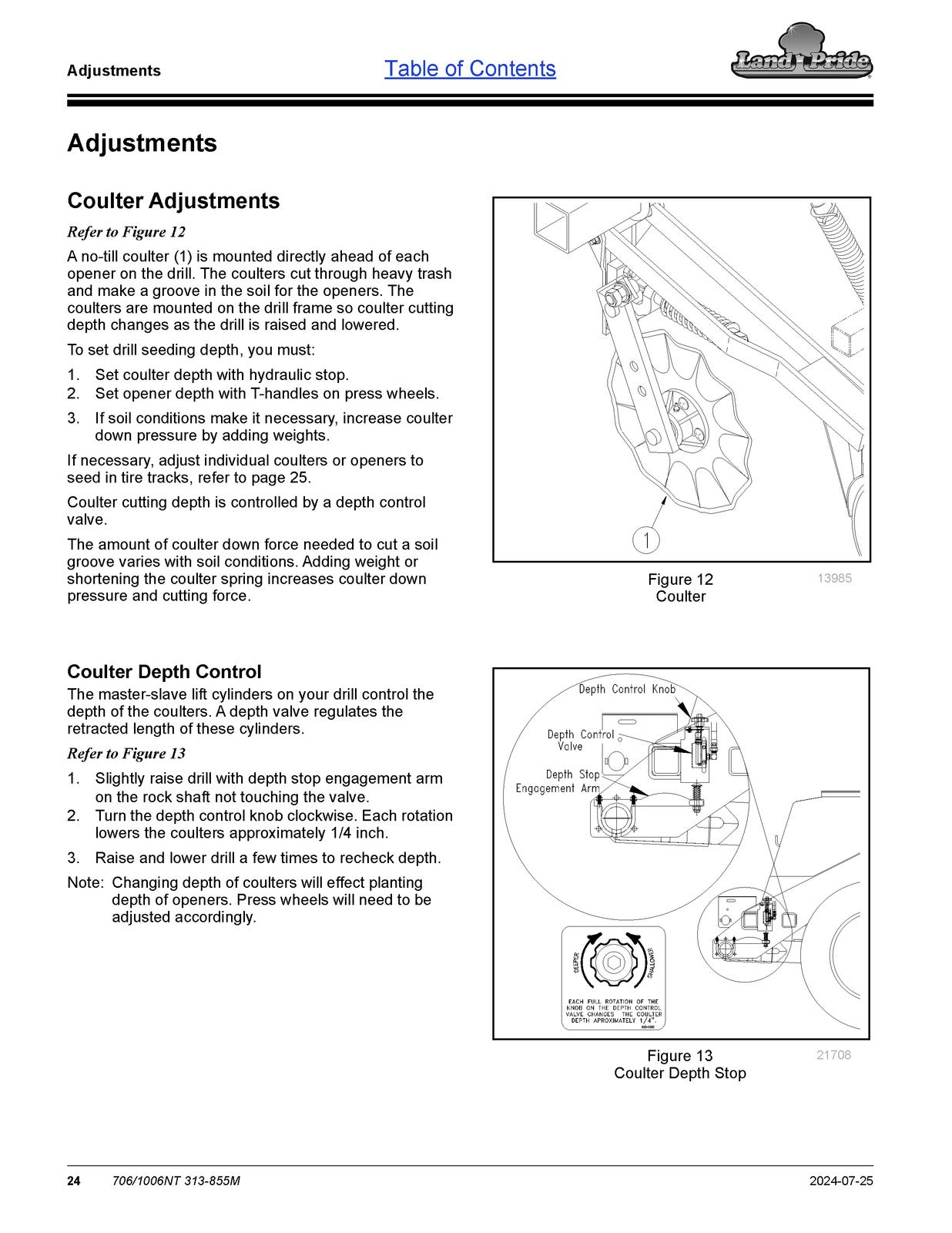 LAND PRIDE 706NT 1006NT End-wheel No-till Drills Operators Manual 2024 - BOUND