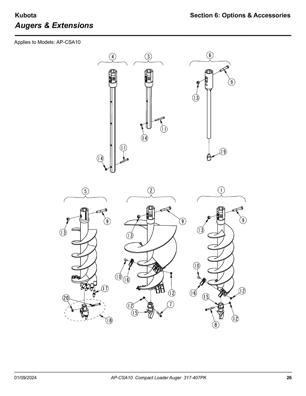 LAND PRIDE CSA10 Series Compact Augers Parts Manual 2023 - WIRE BOUND - COVERS