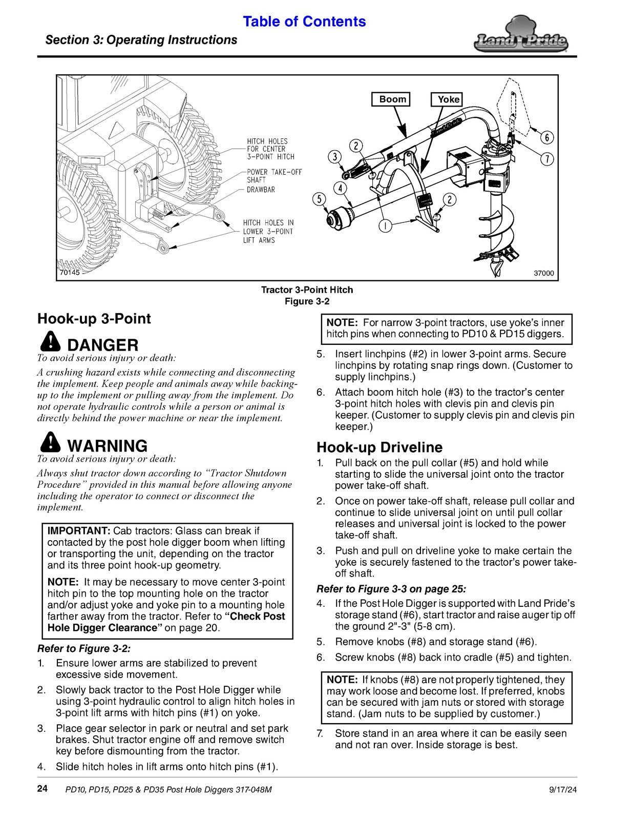 LAND PRIDE PD10 Series Post Hole Diggers Operators Manual - WIRE BOUND - COVERS