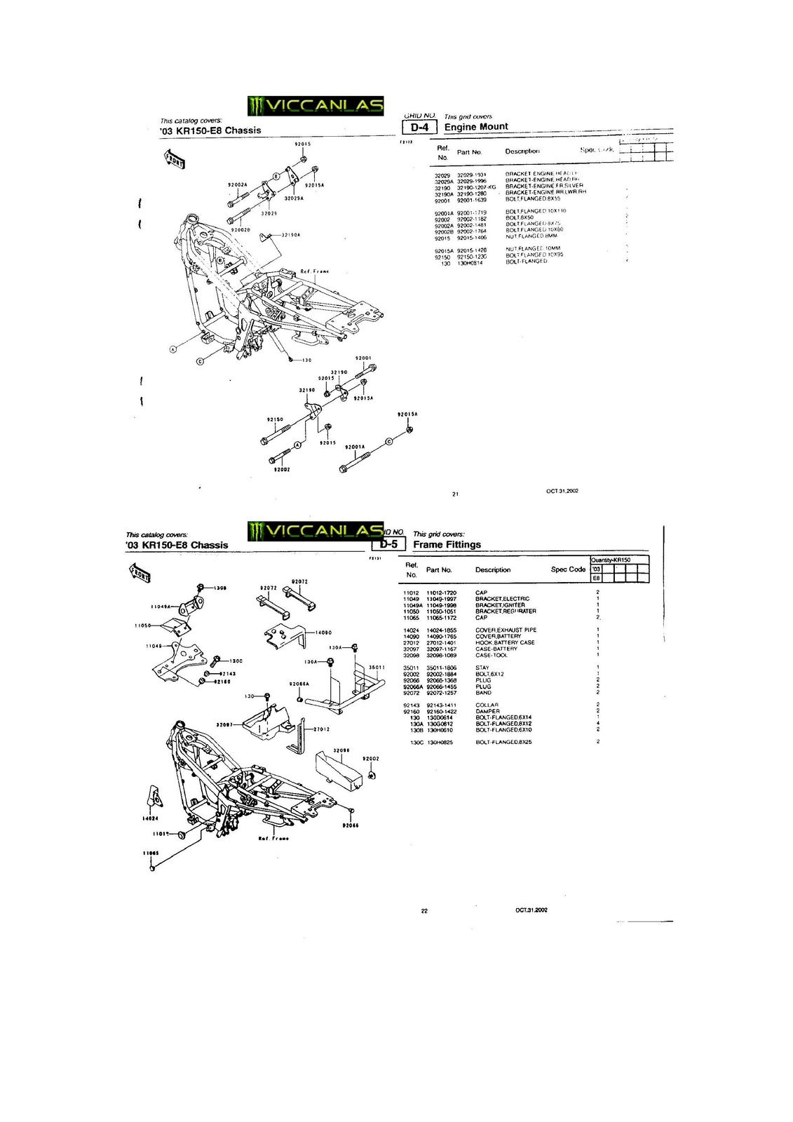 KAWASAKI KR150 Parts Catalog Manual 2003 - STEEL WIRE BOUND - PROTECTIVE COVERS