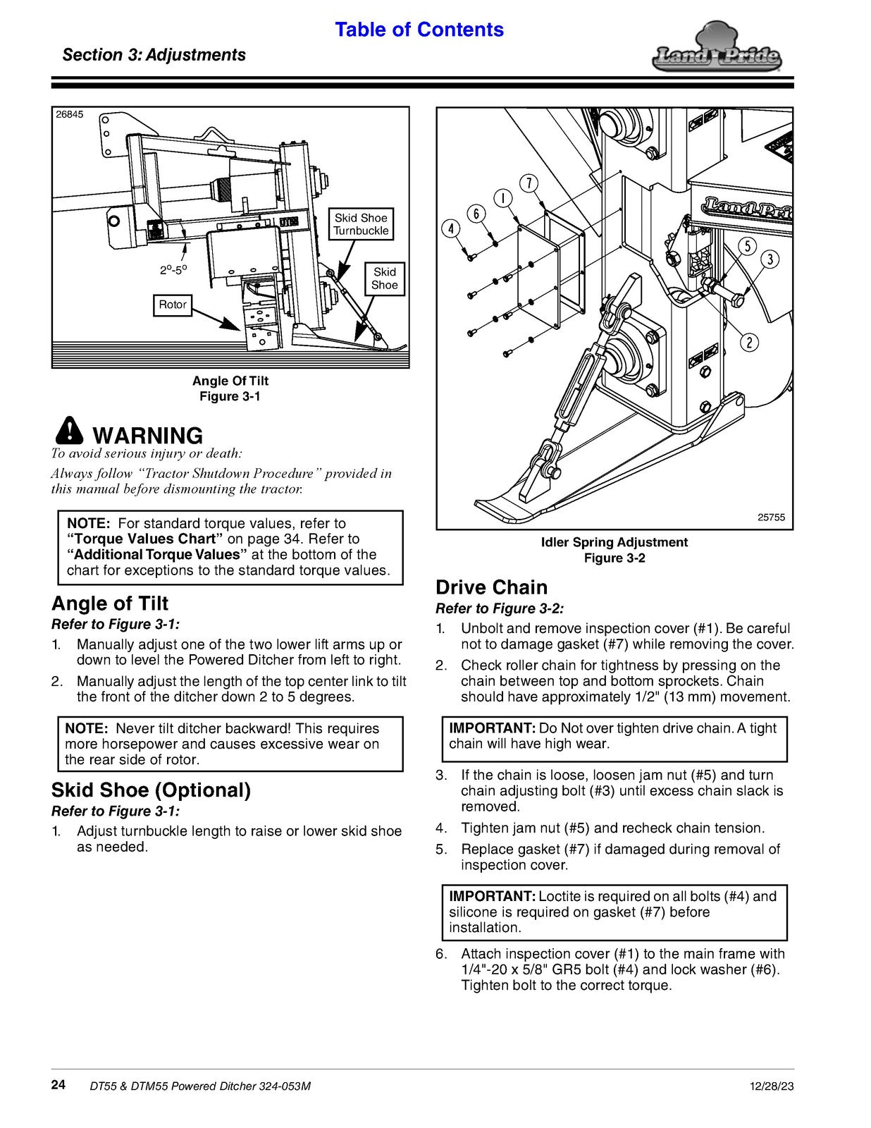 LAND PRIDE DT55 Series Ditchers Operators Manual - WIRE BOUND - TOUGH COVERS