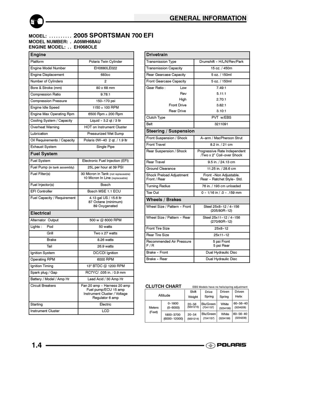 POLARIS Sportsman 700 EFI 2005 Service Manual - BOUND - COVERS - XL FOLDOUTS