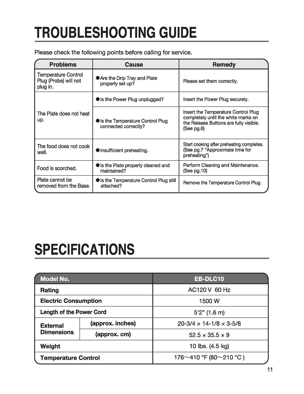 ZOJIRUSHI EB-DLC10 Indoor Electric Grill Operating Instructions Manual - BOUND