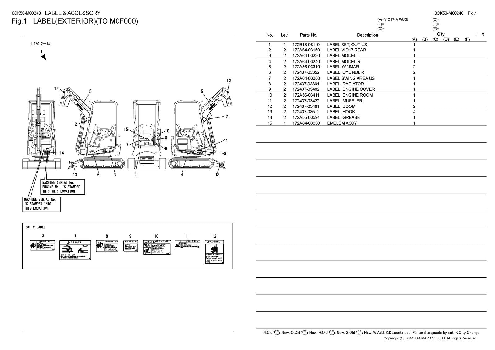 YANMAR ViO17-A Excavator Parts Catalog Manual 2017 - WIRE BOUND - TOUGH COVERS