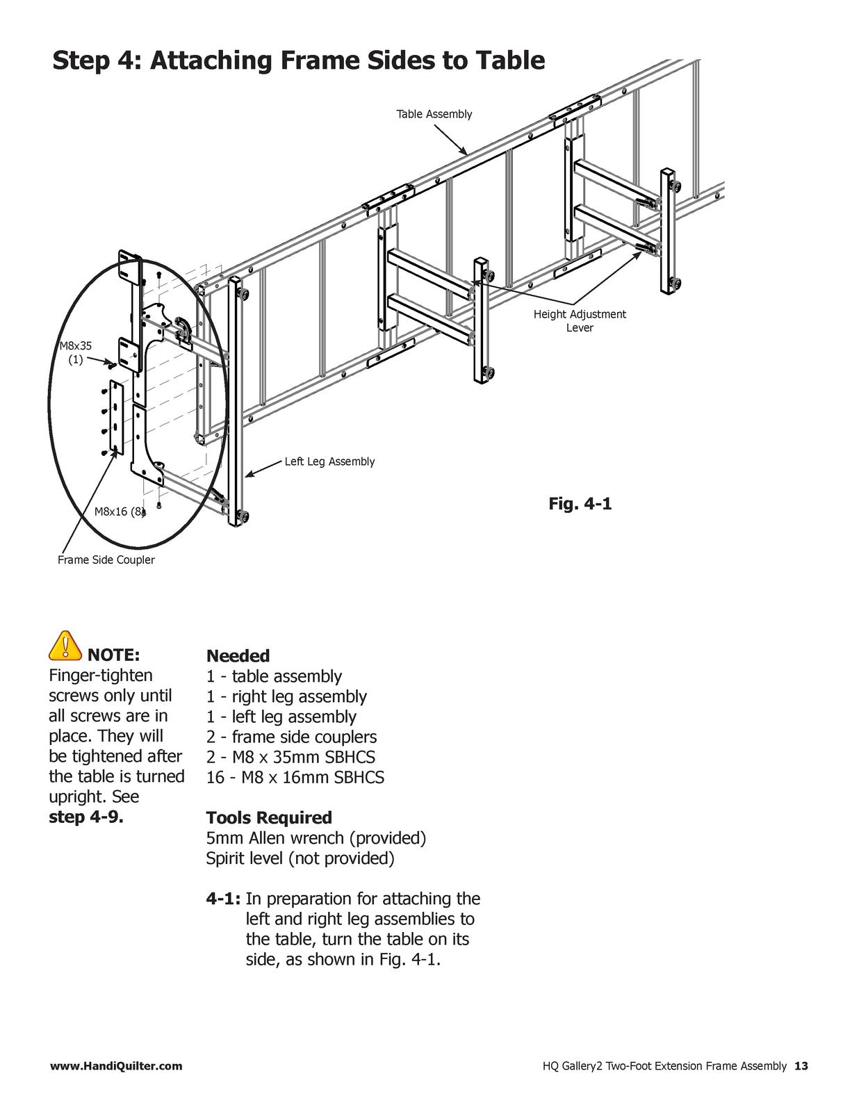 HANDI QUILTER Gallery2 Frame 14ft Ext Kit Assy Instruction Manual - WIRE BOUND