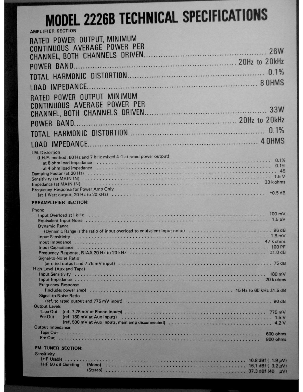 MARANTZ 2226B Stereophonic Receiver Handbook Of Instructions Manual - WIRE BOUND