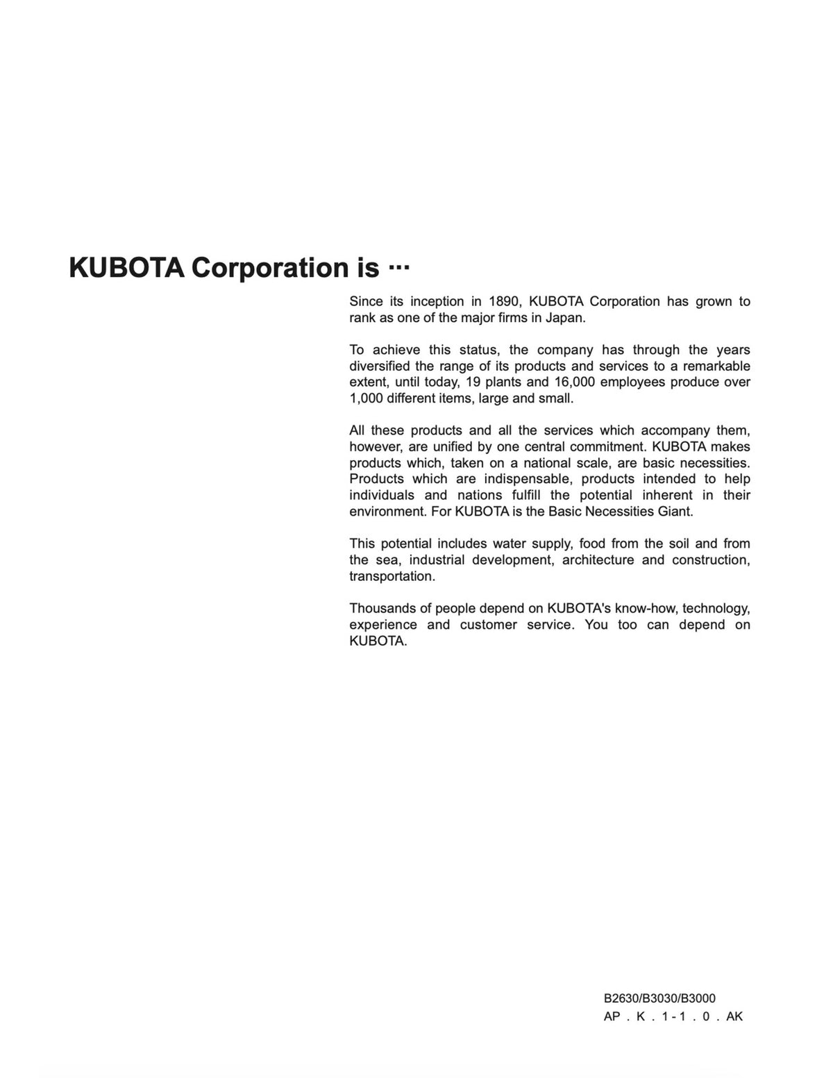 KUBOTA B1830 B2230 B2530 B2630 B3000 B3030 Workshop & Operators Manual BUNDLE