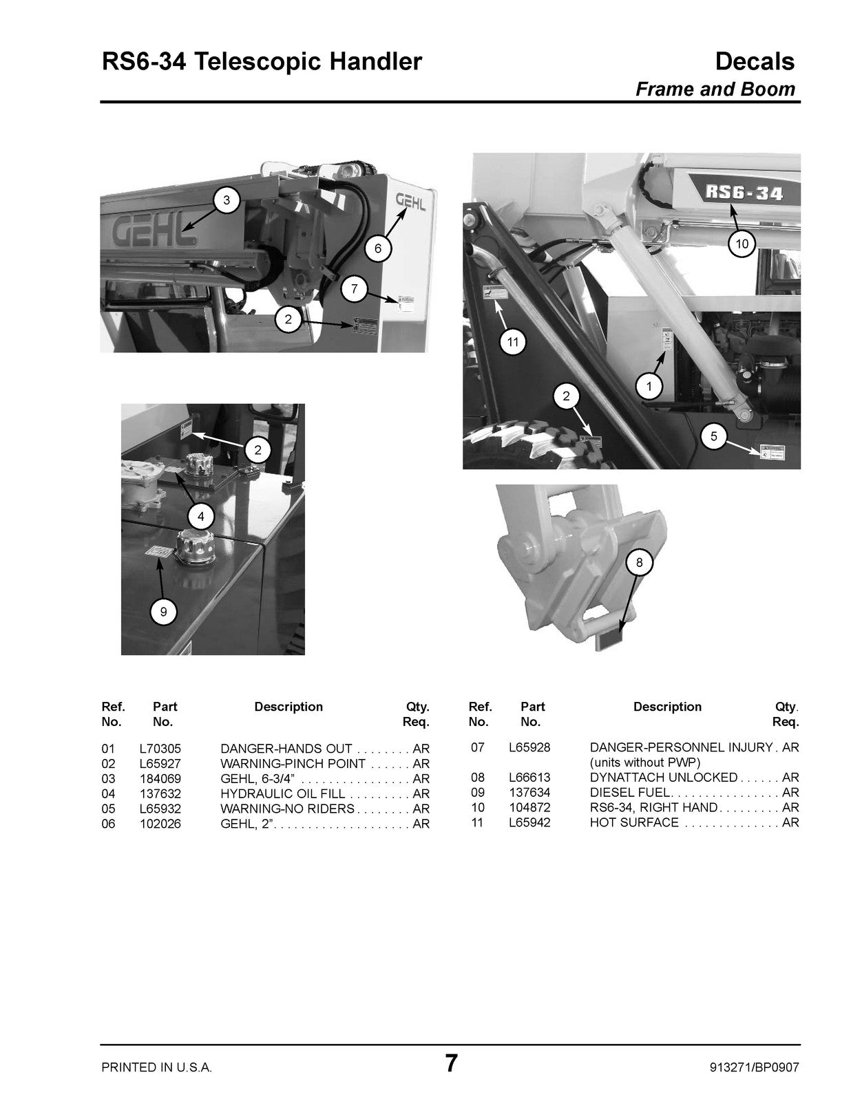 GEHL RS6-34 Telescopic Handler Parts Manual 2007 - WIRE BOUND - TOUGH COVERS