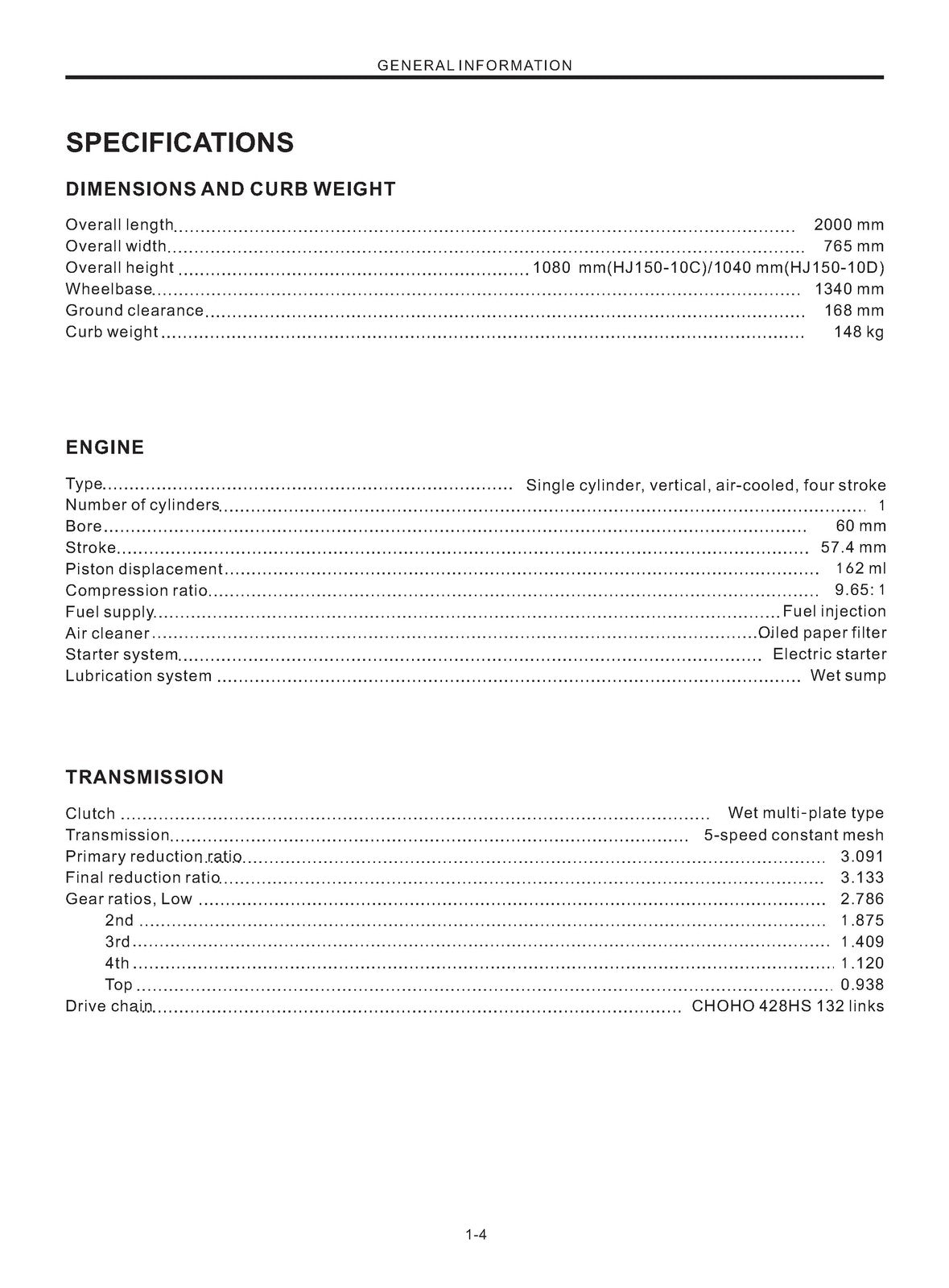 HAOJUE DR160 HJ150-10C Motorcycle Service Manual - BOUND - COVERS - XL FOLDOUTS