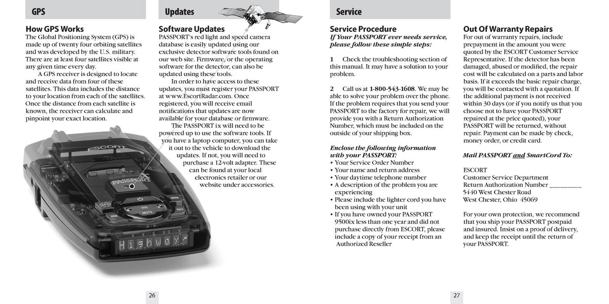 ESCORT PASSPORT 9500ix Radar Detector Owners Manual 2008 - WIRE BOUND - COVERS