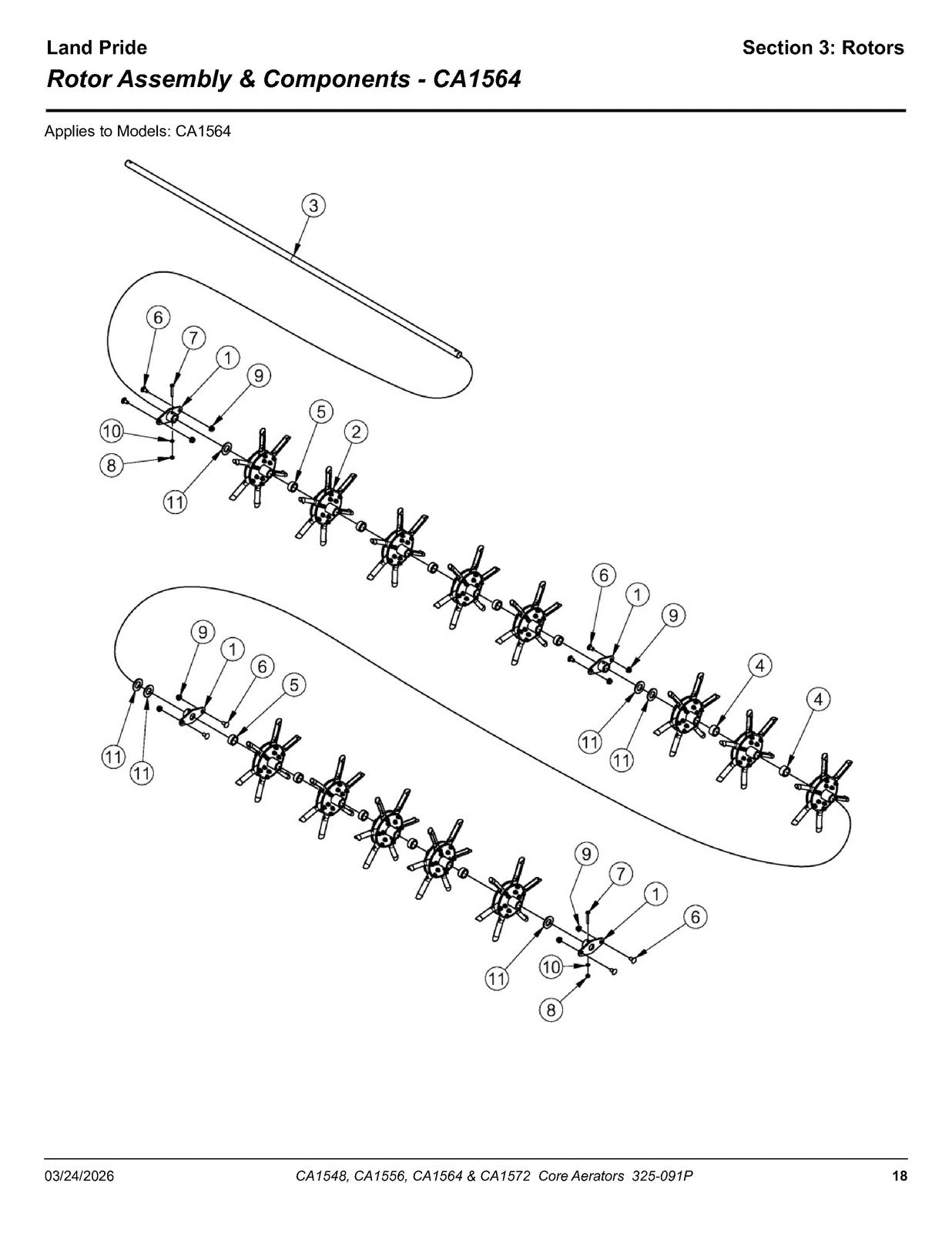LAND PRIDE CA15 Series Core Aerators Parts Manual 2026 - WIRE BOUND - COVERS