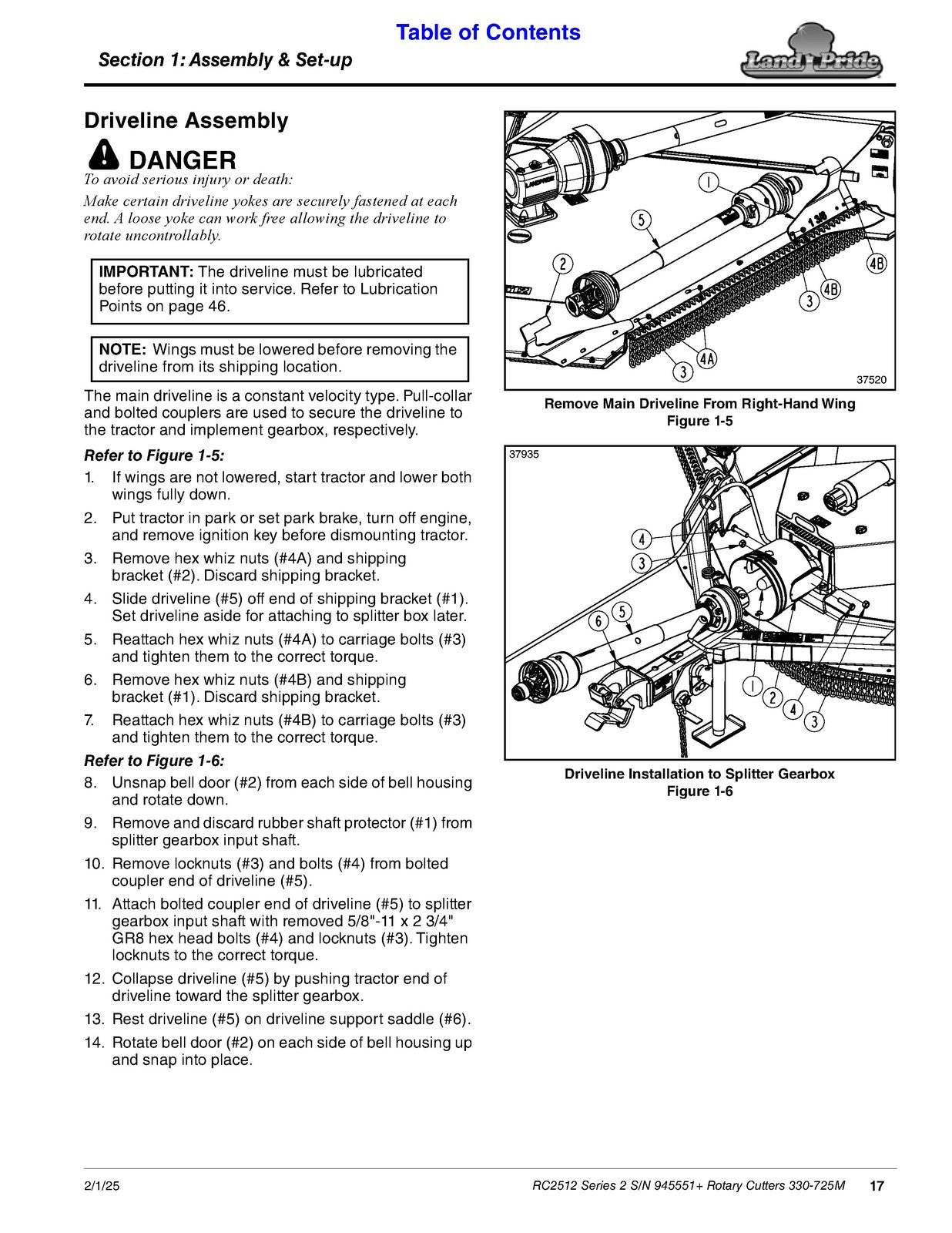 LAND PRIDE RC2512 Rotary Cutters Operators Manual - WIRE BOUND - TOUGH COVERS