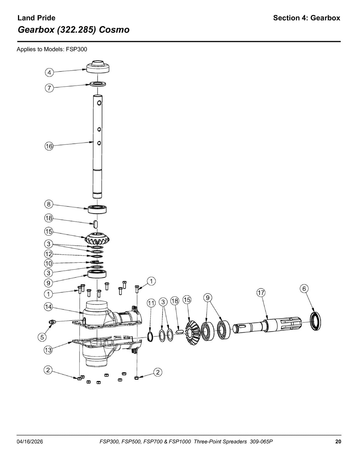 LAND PRIDE FSP Series Spreaders Parts Manual 2026 - WIRE BOUND - TOUGH COVERS